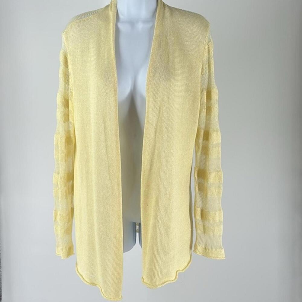 Eileen Fisher Yellow Striped Lightweight Cardigan